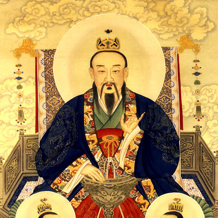 国画三清祖师挂画道德天尊元始天尊灵宝天尊画像实木画框装饰画三清