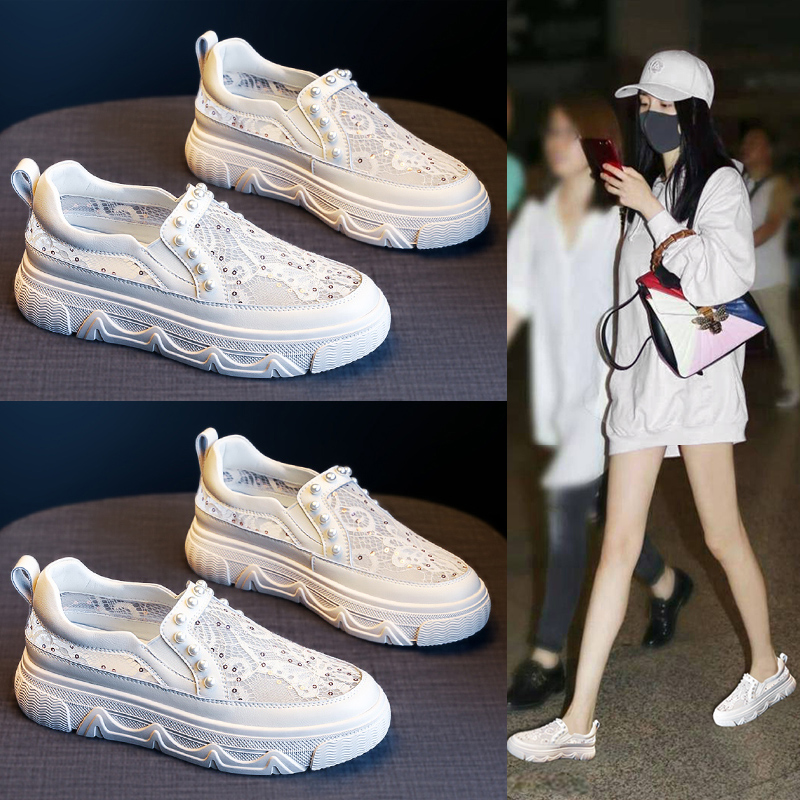 小白鞋女鞋春夏季2021新款厚底网鞋透气网面百搭单鞋春秋休闲板鞋