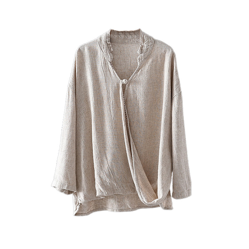 麻布女装中国风禅意茶艺服装棉麻盘扣上衣中式传统文化佛系衣服女