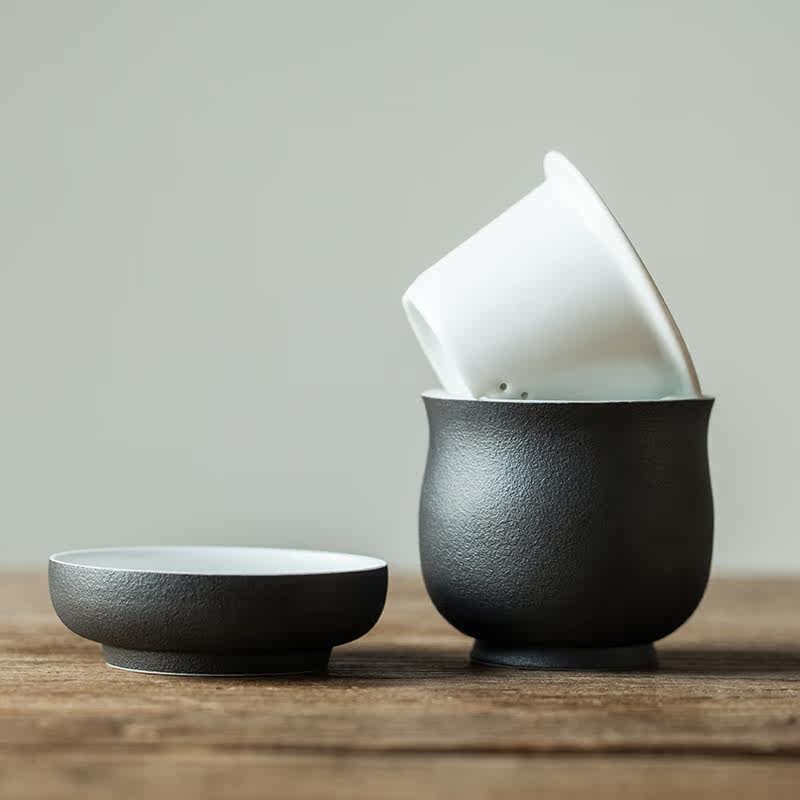 风物记|纯手工陶瓷亚光双面磨砂黑色飘逸杯逍遥杯快客杯工夫茶杯