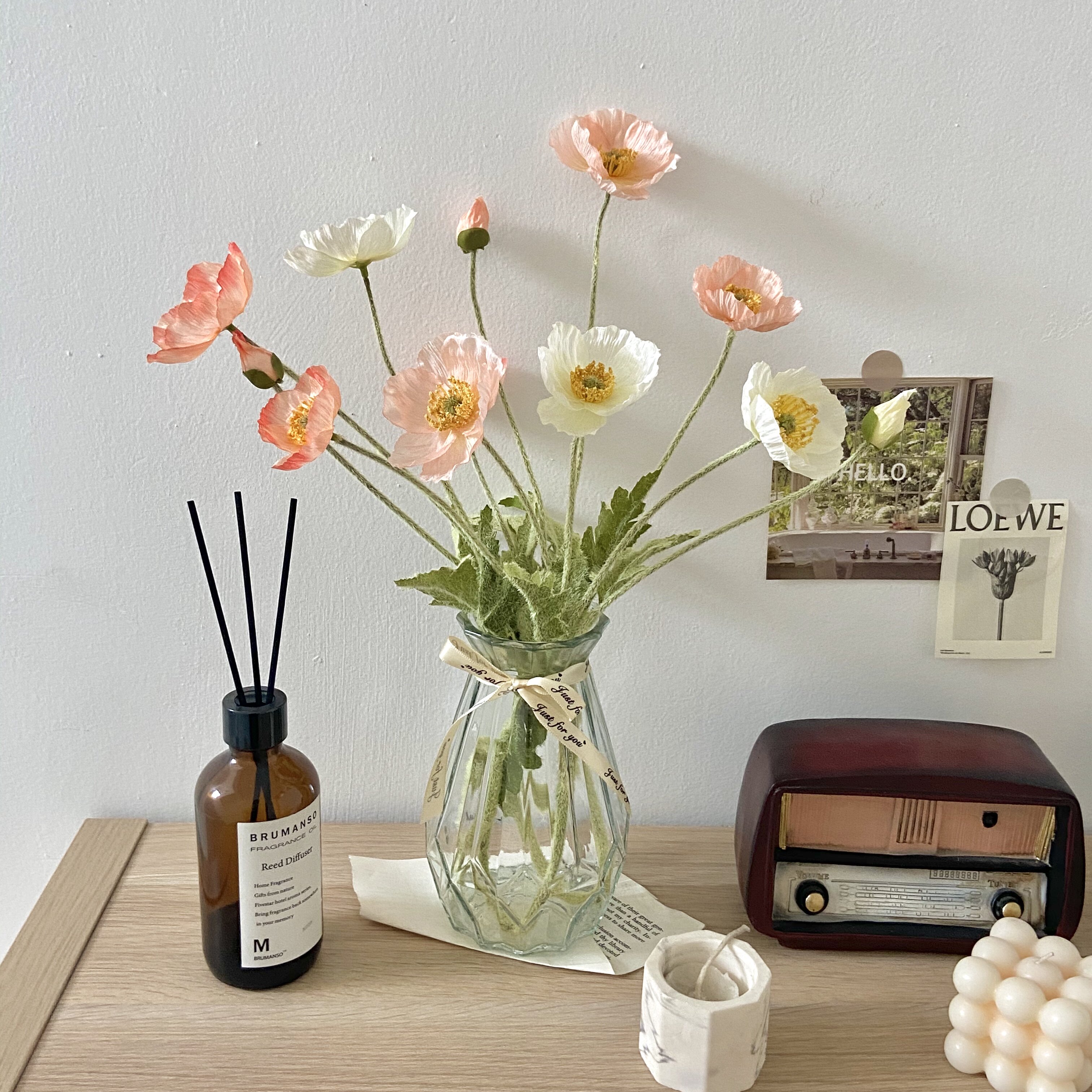 仿真ins虞美人玻璃花瓶组合家居装饰摆件餐厅桌面仿真花