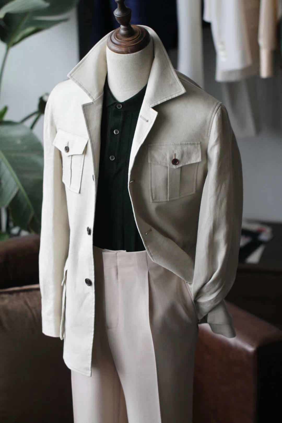 TheKiller意式手工纯亚麻复古猎装男safari jacket修身夹克半麻衬