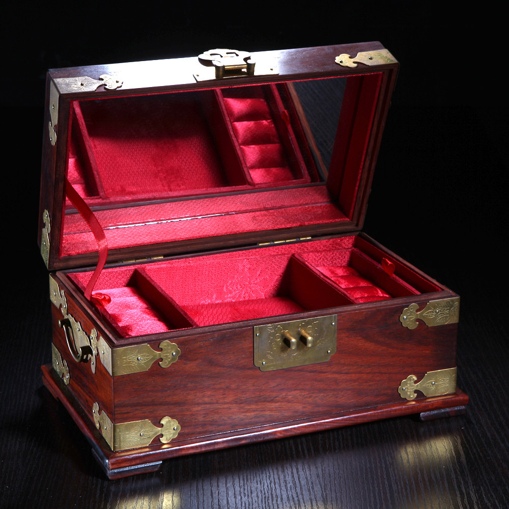 收纳木盒盒子首饰盒红木木质长方形婚红木制箱带饰品盒