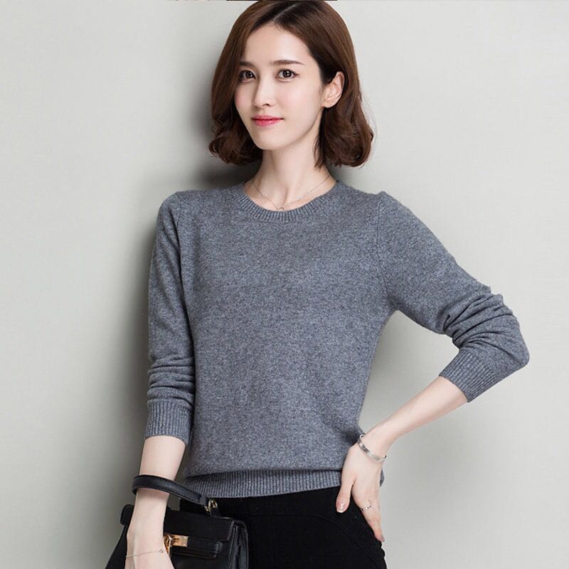 恒源祥羊毛衫女士短款宽松春秋薄款针织打底百搭毛针织衫