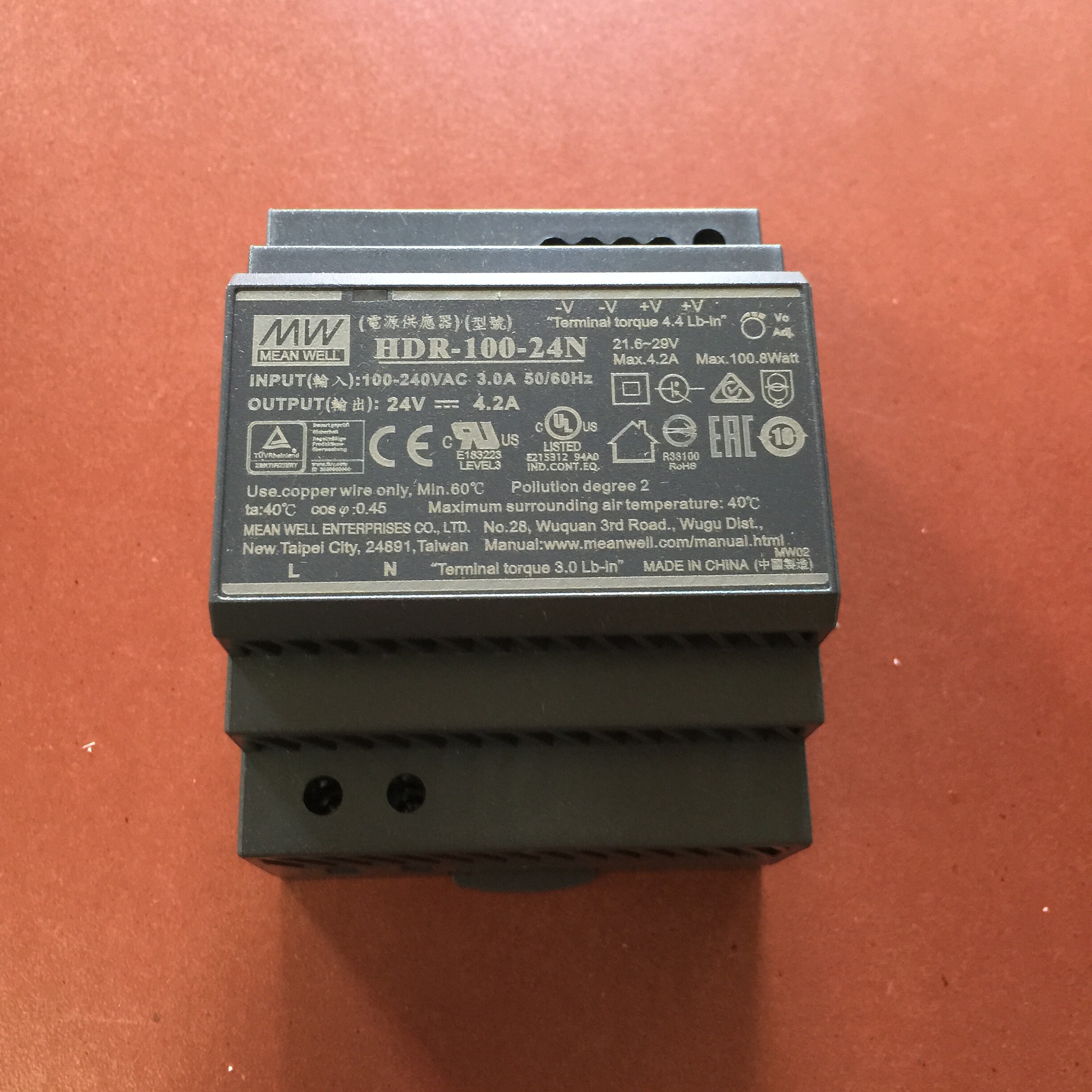 正品明纬hdr10024nmw开关电源导轨型直流24v100wled开关电源