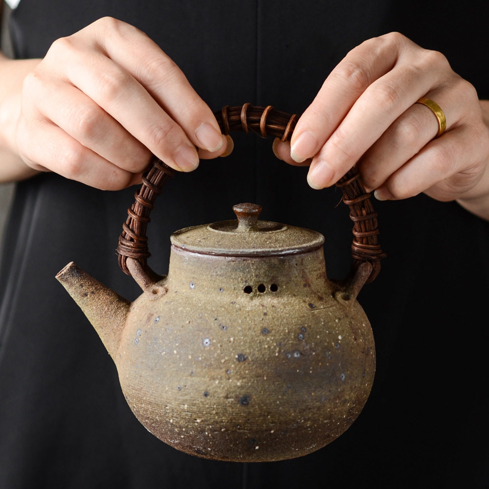 手工茶壶老岩泥粗陶藤提梁壶煮茶器炭烧壶陶壶茶壶