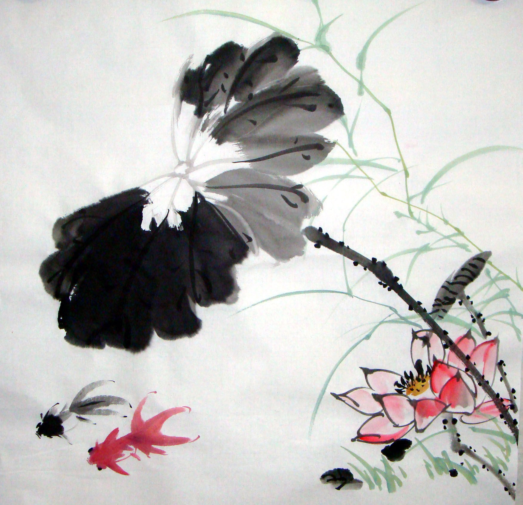 无款写意荷花水墨画定制装饰中式花鸟3369手绘国画