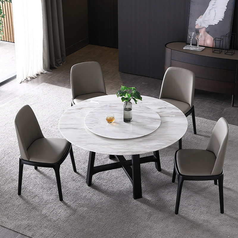 芈家锐驰天然大理石饭桌bob圆形餐桌驰带转盘餐桌