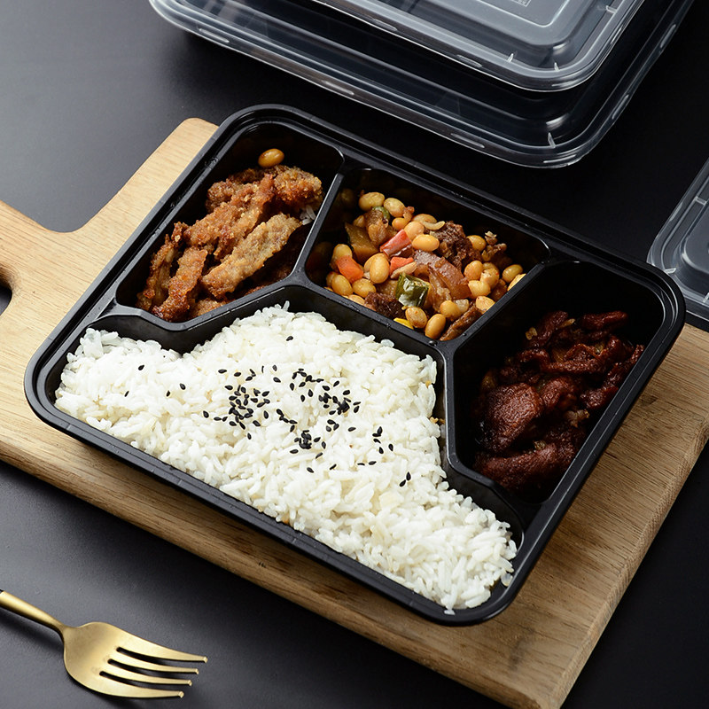 打包长方形三格一次性塑料外卖便当美式加厚饭盒一次性餐盒