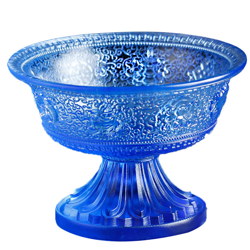 古法琉璃供杯八吉祥供碗七彩琉璃供杯真琉璃蓝色绿色净水杯佛具