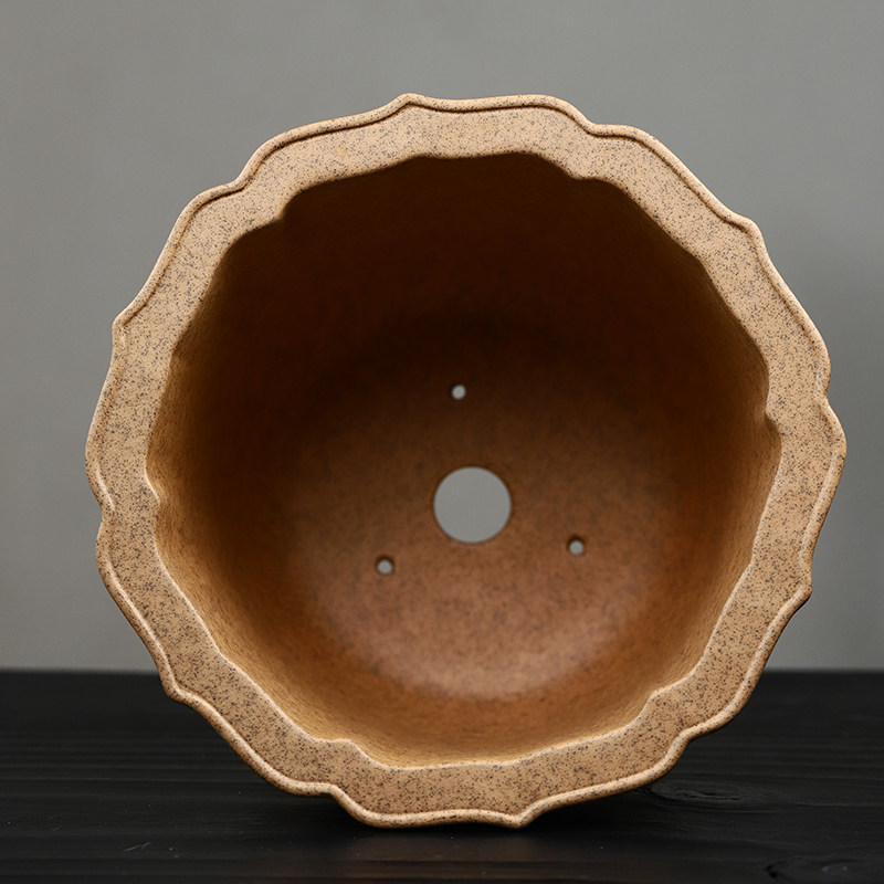 唯珍精品紫砂花盆段泥柴大号菱花透气君子君子兰花盆