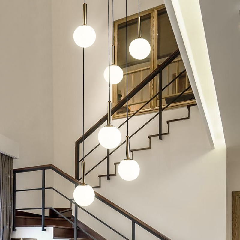 楼梯长吊灯现代简约轻奢挑空客厅灯创意个性 楼大吊灯 跃层魔豆复式