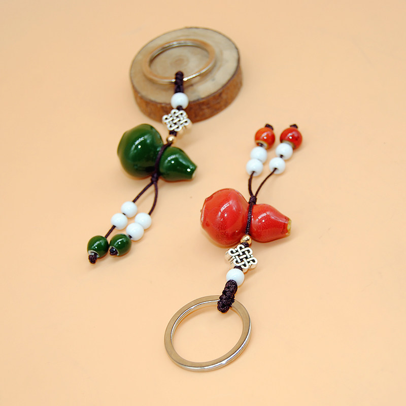 陶瓷饰品葫芦钥匙扣车手工陶瓷平安小吊坠包挂件日韩流苏书包挂件