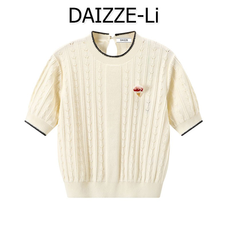 DAIZZE 夏装新款短袖针织衫小香风上衣温柔风毛衣女设计感小众