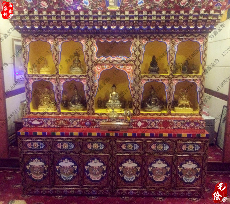 定制精品实木藏式手工雕刻彩绘佛龛神龛佛堂佛柜
