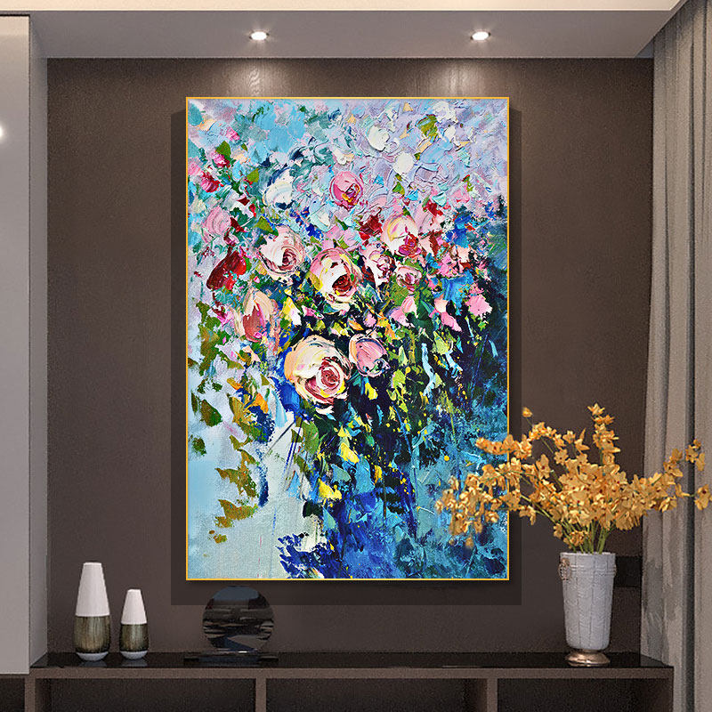 美式手绘油画花卉客厅装饰画向日葵手工进门玄关现代装饰画