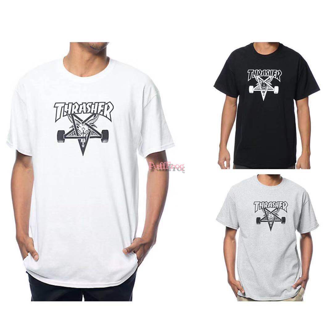 thrasherskategoatt-shirt火焰滑板杂志山羊头短袖男女t恤