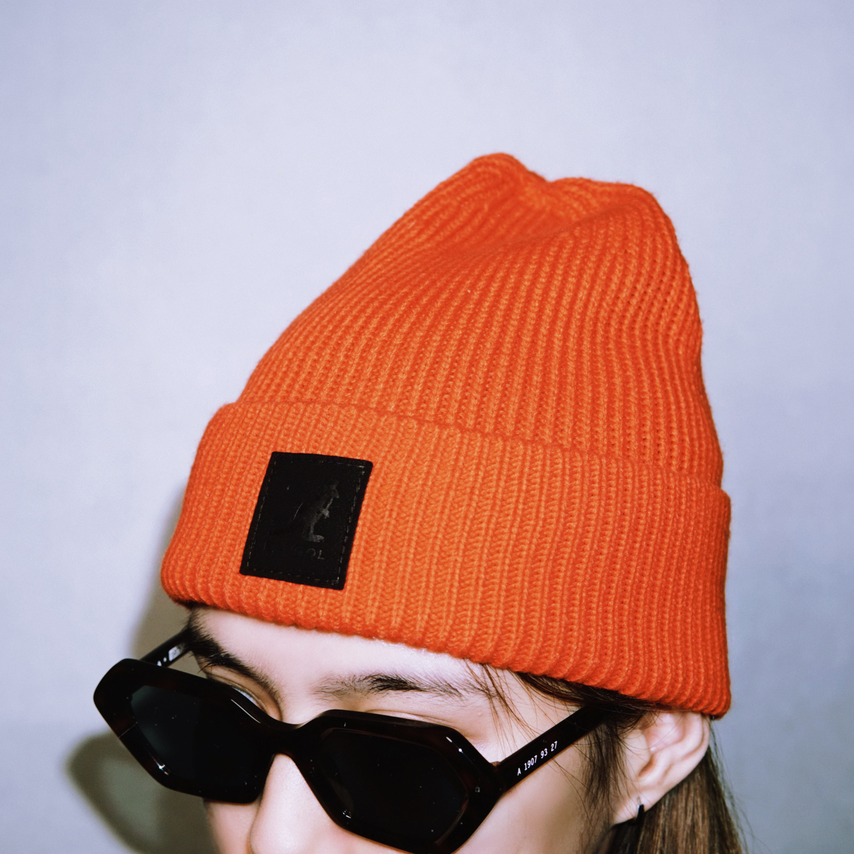 kangolpatchbeanie袋鼠新款橘色保暖冷帽男女情侣帽子