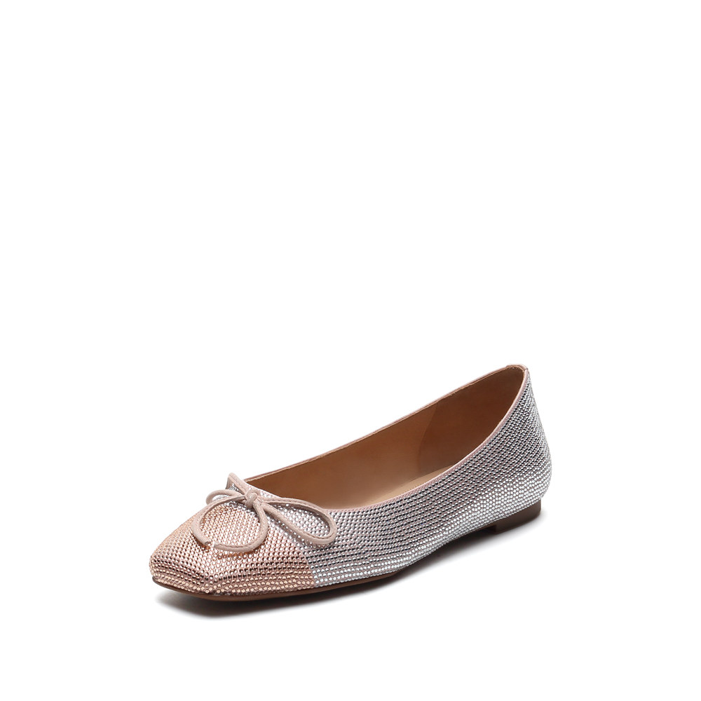 思加图2021秋季新款亲子仙女蝴蝶结平底水钻方头亲子鞋