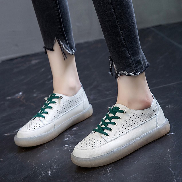 真皮软底洞洞鞋女孕妇鞋子夏季镂空透气凉鞋女防滑舒适平底小白鞋
