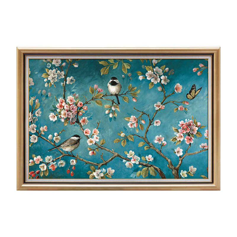 画家手绘喜鹊花鸟油画美式玄关卧室餐厅装饰画油画