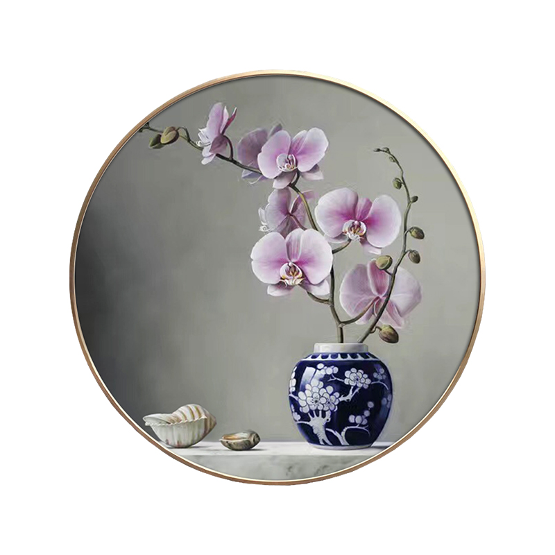 新古典静物圆形装饰画餐厅卧室玄关客厅油画花卉油画