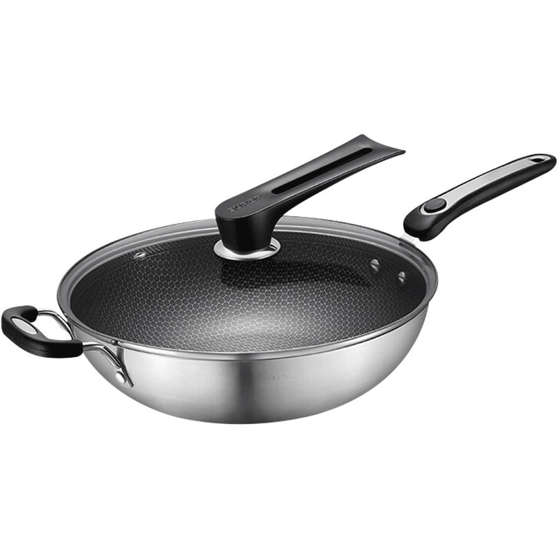 苏泊尔不锈钢炒锅防粘锅家用少油烟电磁炉燃气灶通用炒菜锅平底锅