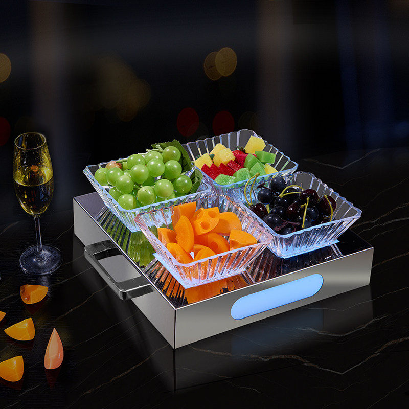led发光果盘酒吧ktv专用不锈钢双层三层水果果盆