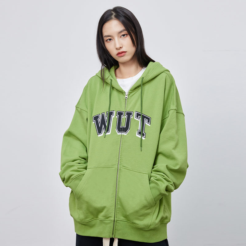 【WUT官方店】三糖果色刺绣logo开衫卫衣 重磅450g加绒外套新疆棉