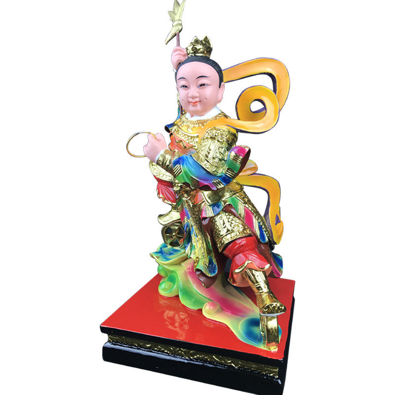 吒木供奉彩绘贴金佛像树脂海金三太哪吒神像摆件