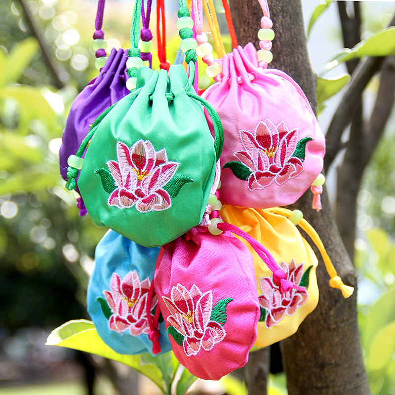 薰衣草儿童香囊荷包端午节荷花刺绣小孩长绳挂脖香包