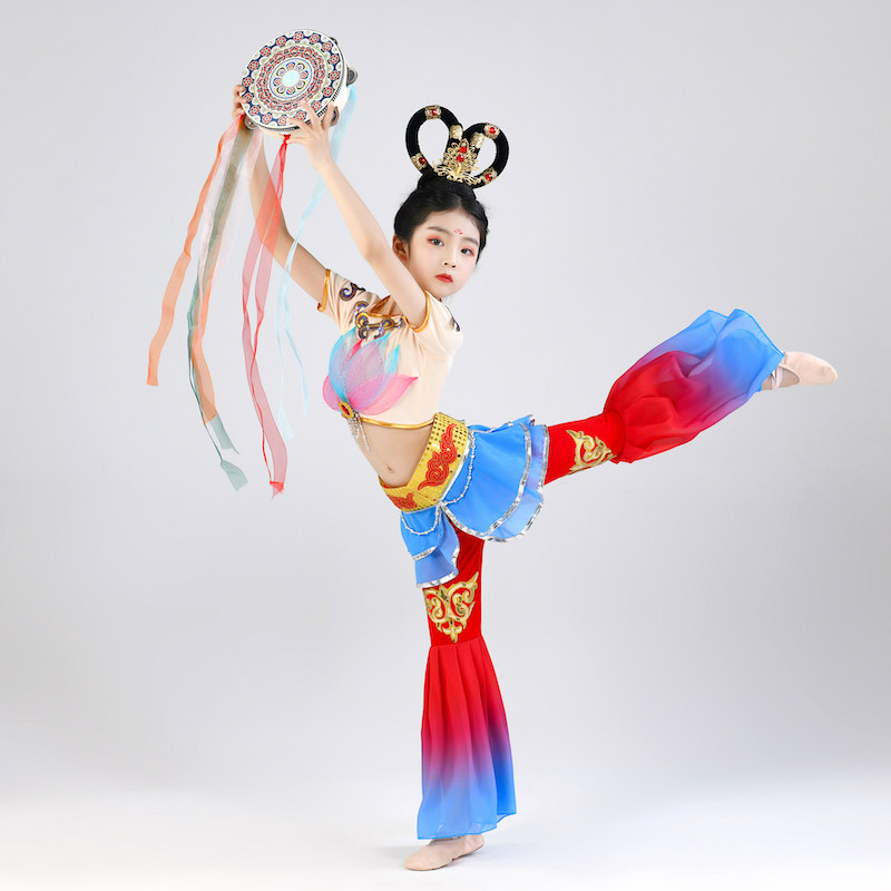 儿童敦煌演出服壁画绝响妙音反弹琵琶手鼓道具儿童演出服