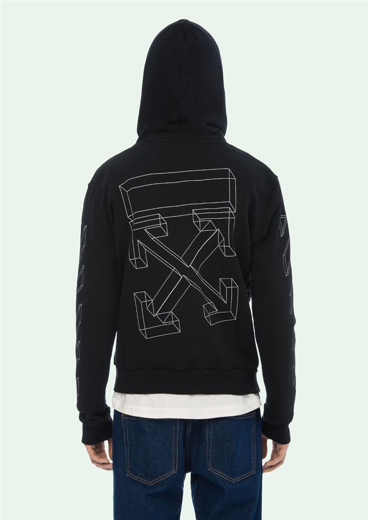 off-white c/o virgil abloh ow 18fw黑白3d素描条纹线条拉链帽衫