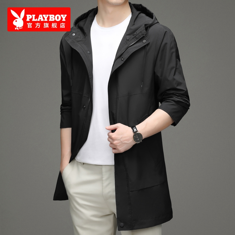 花花公子外套男士风衣春秋季官方中长休闲爸爸装官方新款男装夹克