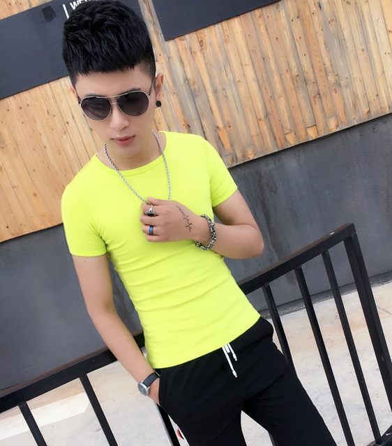 Social Youth Boy T-shirt Men's Short Sleeve Korean Simple Slim Fit Cotton Tight Orange Men's Top Social Youth Boy T-shirt Men's Short Sleeve Korean Simple Slim Fit Cotton Tight Orange Men's Top