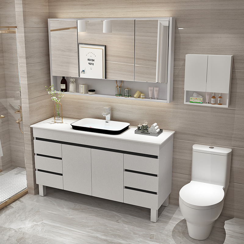 大理石卫生间实木浴室柜洗手盆组合洗脸池台盆柜洗漱台落地式镜柜