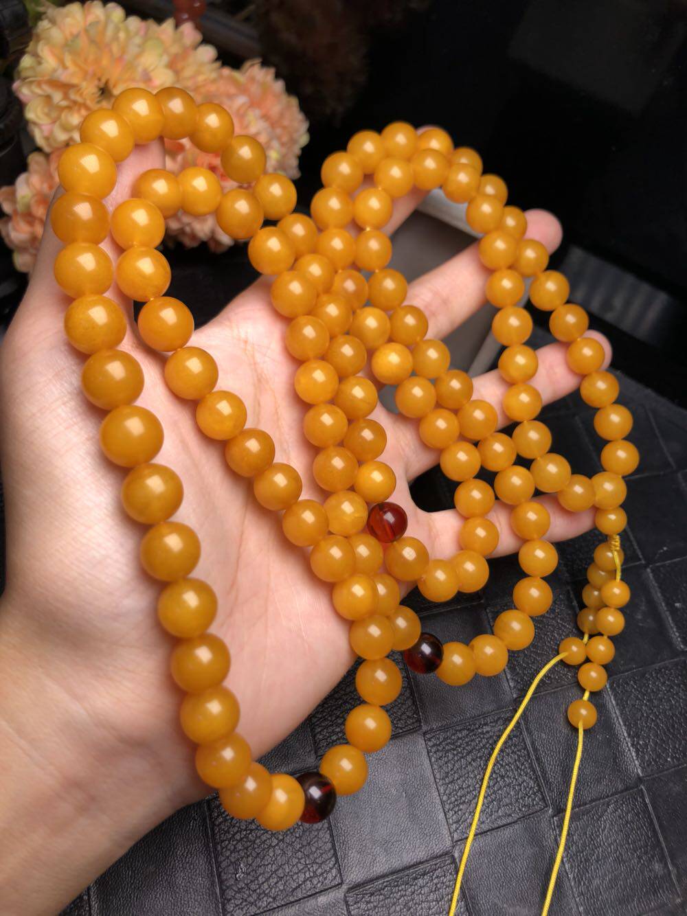 纯天然佛珠三圈项链108颗波罗的海女款男女黄蜜蜡鸡油颈饰