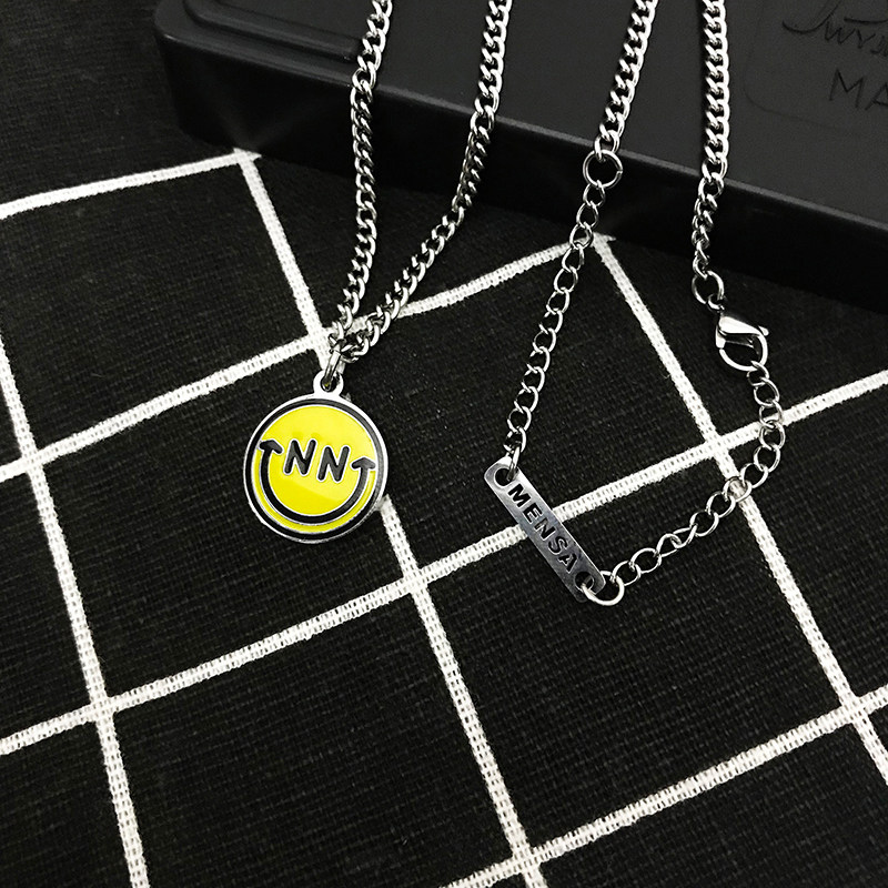 韩国ins超火项链男女简约笑脸圆牌吊坠嘻哈项链