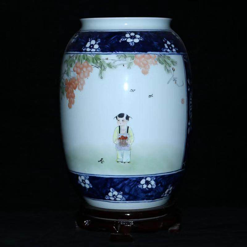 景德镇王采大师瓷器200件陶瓷人物艺术作品《童乐》瓶