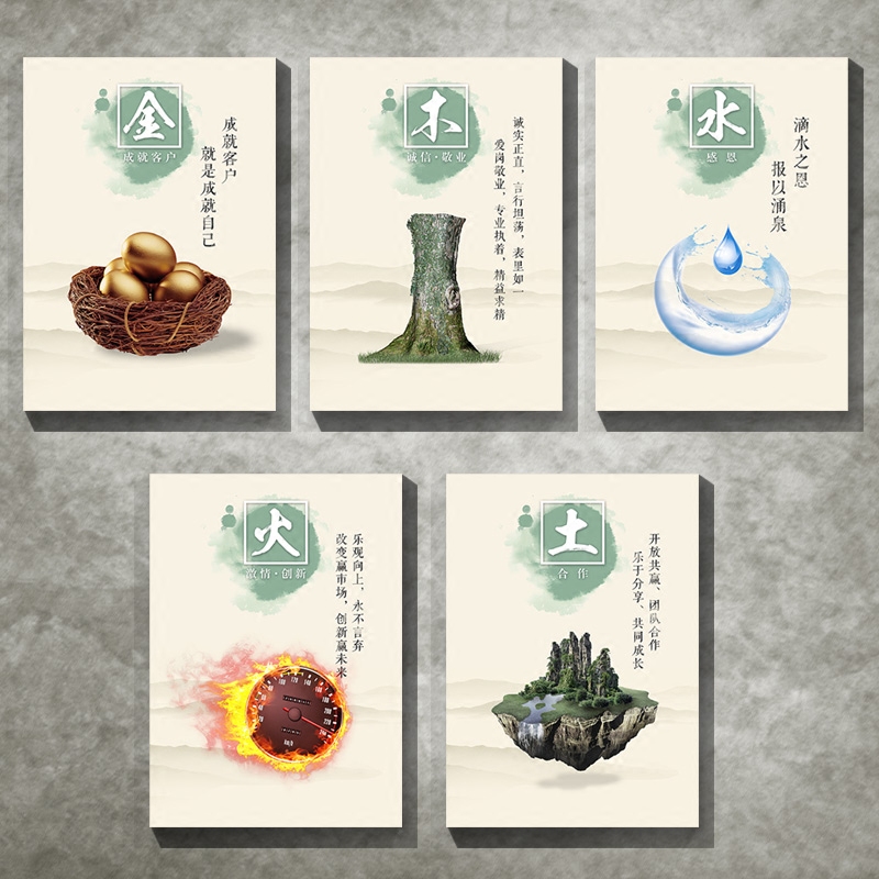公司企业文化现代新中式墙画五行文化金木水火装饰画现代装饰画