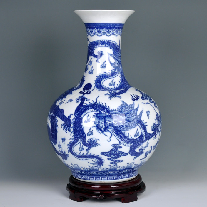 景德镇陶瓷器青花瓷龙纹落地大花瓶仿古客厅花瓶