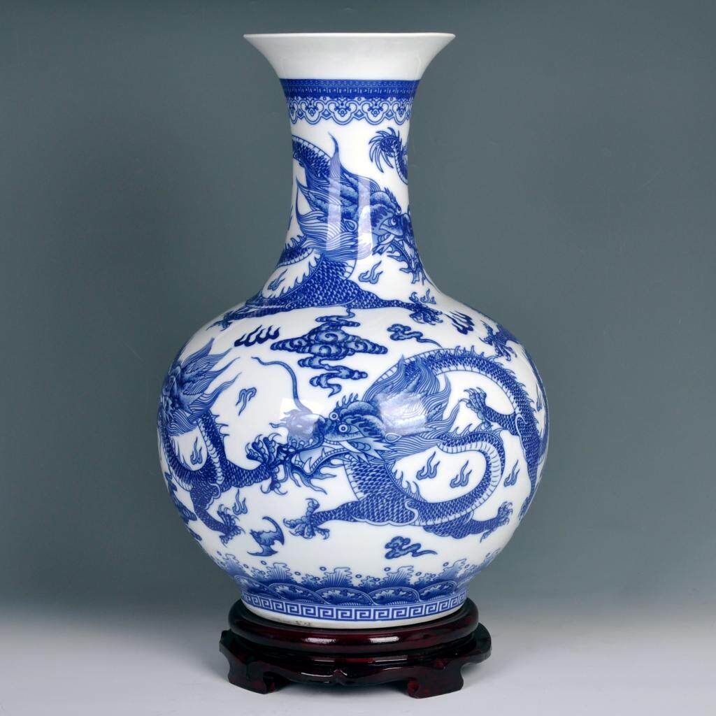 景德镇陶瓷器青花瓷龙纹落地大花瓶仿古客厅花瓶