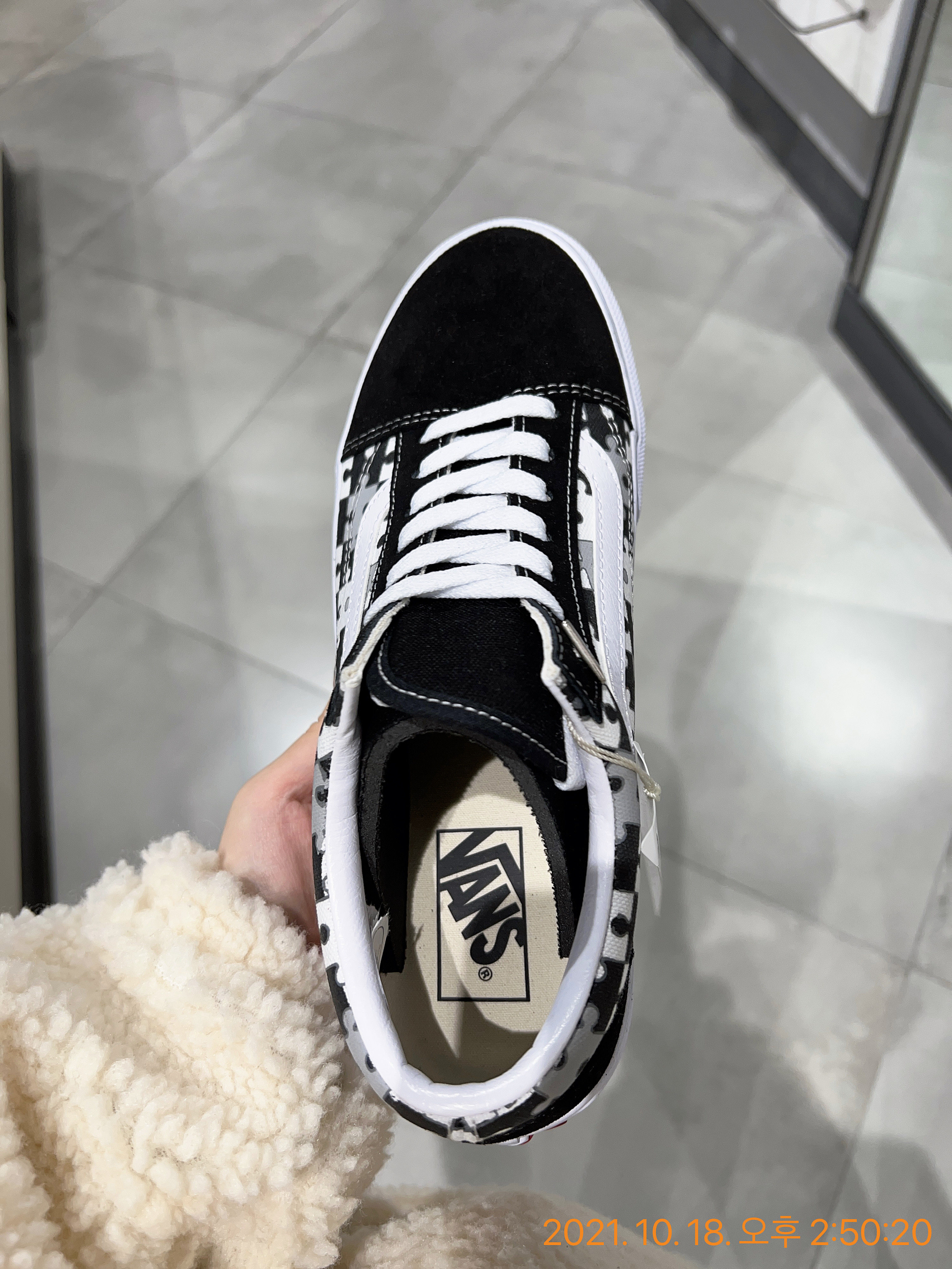 韩国代购直邮vansoldskool拼图黑白新款男女布鞋