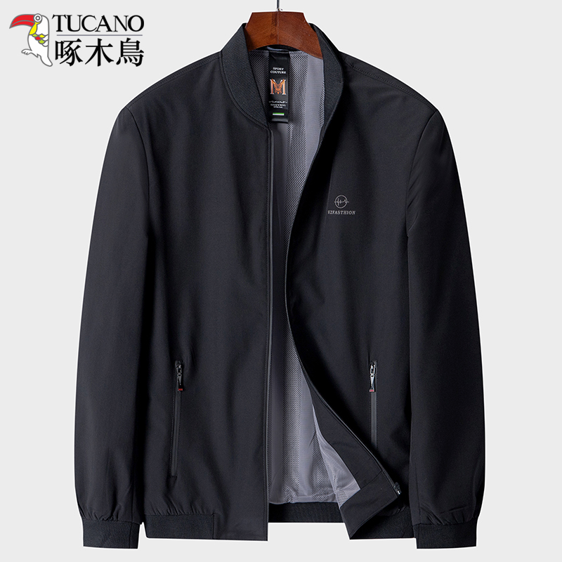 啄木鸟集团男士夹克春秋款大码外套中年棒球领上衣薄款休闲爸爸装