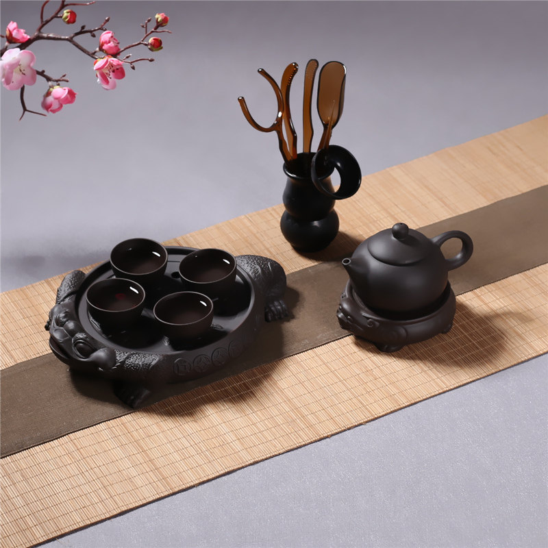 紫砂干泡台功夫茶具套装家用办公室陶瓷金蟾招财茶盘茶杯茶壶整套