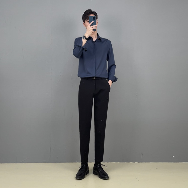 衬衫男夏季轻熟风男装韩版修身商务免烫垂感高级感长袖衬衣男春秋