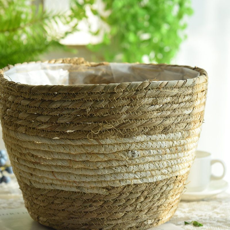 花盆竹篮编织草编藤大北欧客厅圆形室内家用花盆