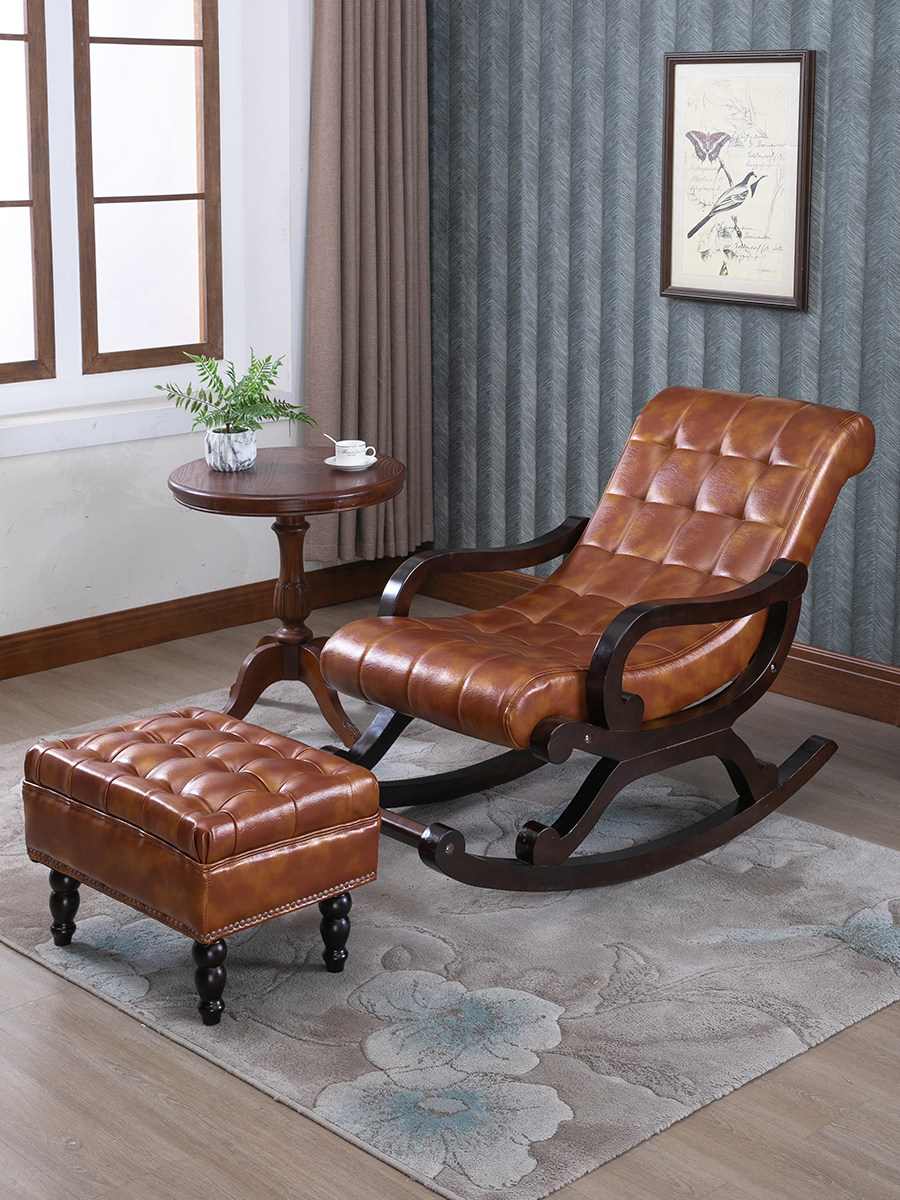 摇椅实木阳台不倒翁躺椅大人家用休闲皮摇老人摇椅