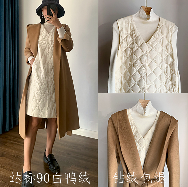 白鸭绒新款羽绒马甲内胆轻薄保暖圆领v领坎肩背心女百搭羊绒大衣