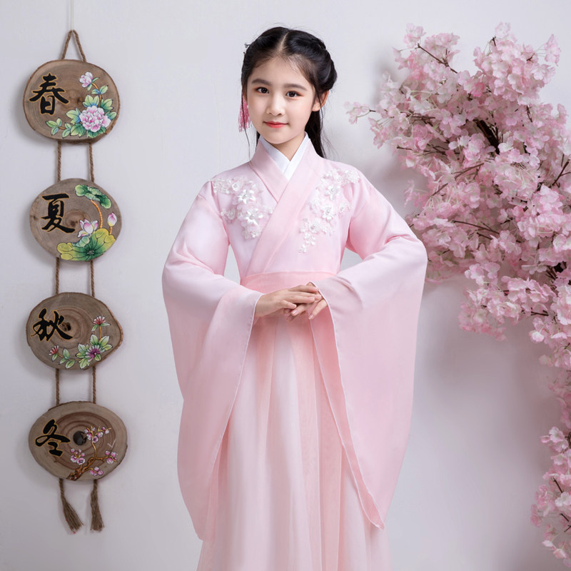 古装儿童女古筝演出服汉服女童中国风古代衣服超仙舞台表演服女